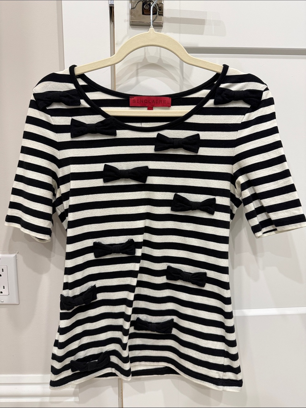 Black & White Striped Bow-Accent Top